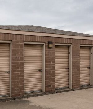 Affordable self storage units with orange doors at U-STOR SELF STORAGE