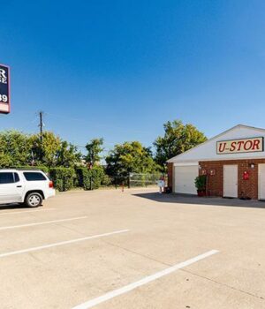 Front view of U-STOR SELF STORAGE Garland, TX from Forest Ln. Conveniently located on Forest Ln with easy access and gated entry