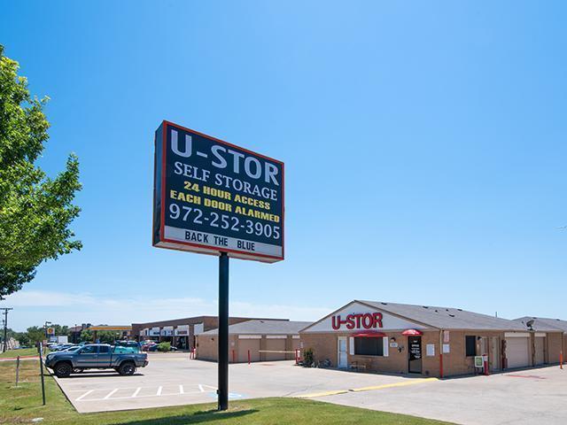 Gated main entrance of U-STOR SELF STORAGE IRVING, TX on Highway 161. Secure entry gate at U-STOR SELF STORAGE IRVING, TX — right off Highway 161